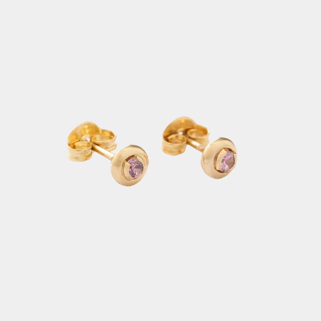 Topo circon caja redonda 4 mm rosa en oro laminado 18K - Ofir18K