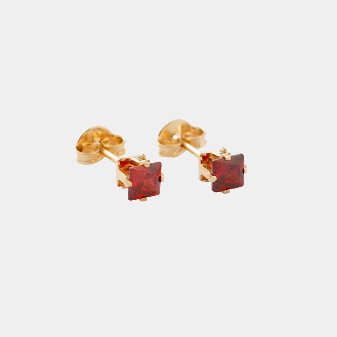 Topo circon cuadrado rojo en oro laminado 18K - Ofir18K
