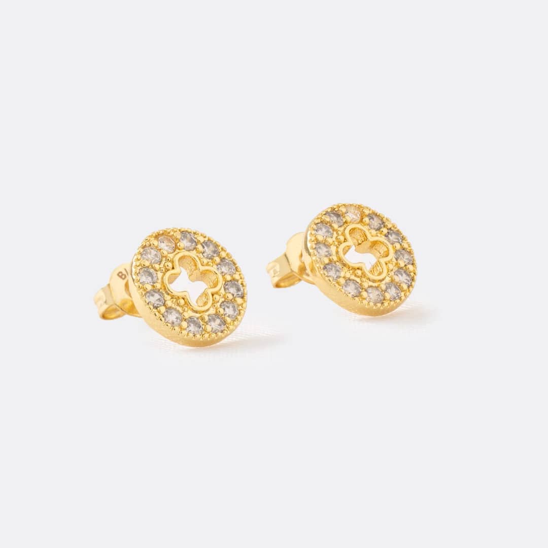 Topo clover redondo circonias 9 mm en oro laminado 18K - Ofir18K