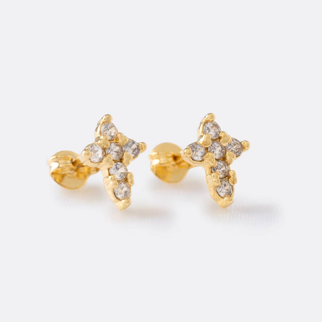 Topo cruz circonias en oro laminado 18K - Ofir18K