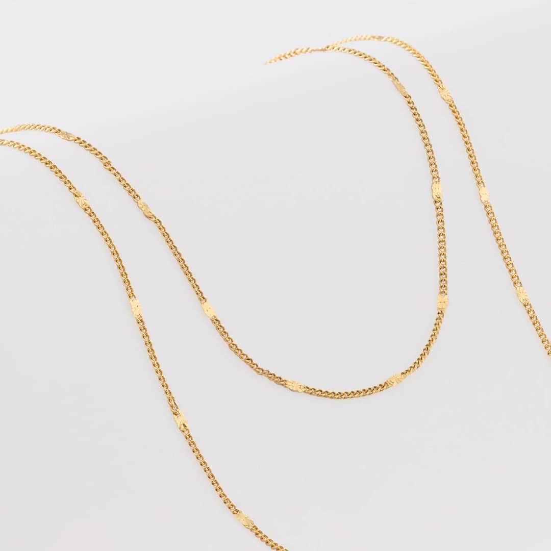 Cadena tejido Cubana con Destellos en oro laminado 18K, 60 cm - Ofir18K