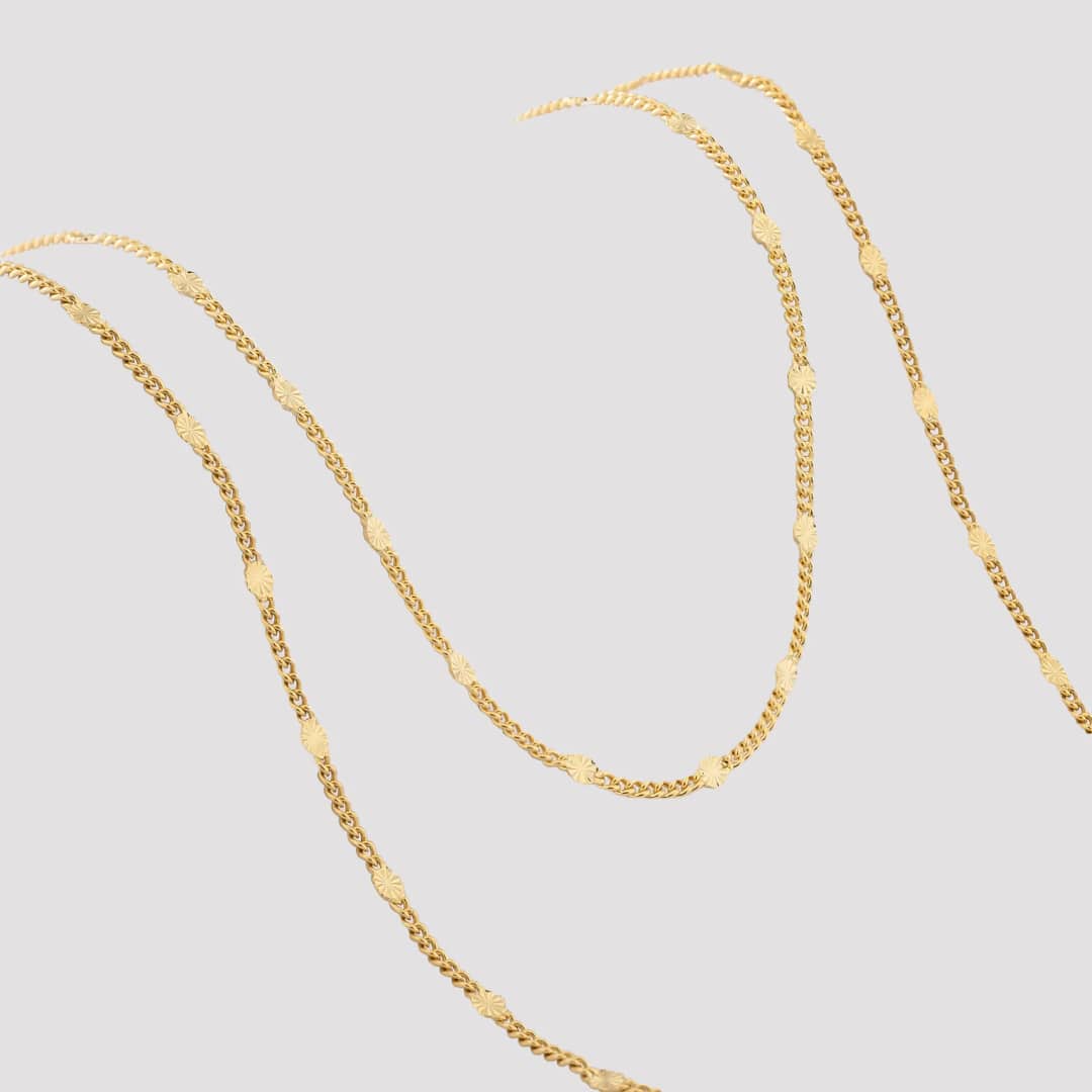 Cadena tejido Cubana Sol en oro laminado 18K, 65 cm - Ofir18K