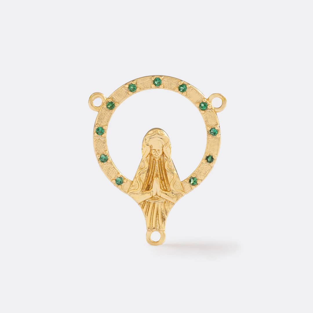 Crucero Virgen Con Circonias Verde en oro laminado 18K - Ofir18K
