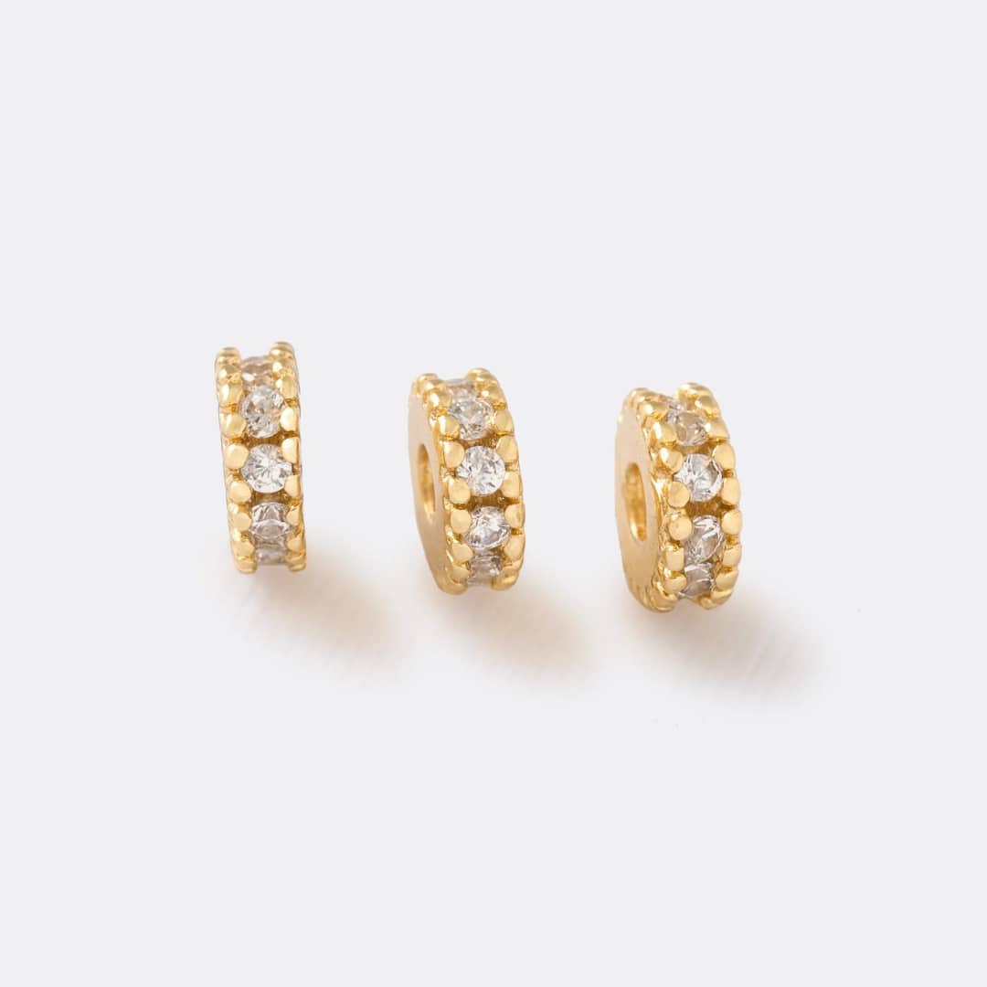 Herraje Rondel Circonias 5 mm x 3U Cristal en oro laminado 18K - Ofir18K