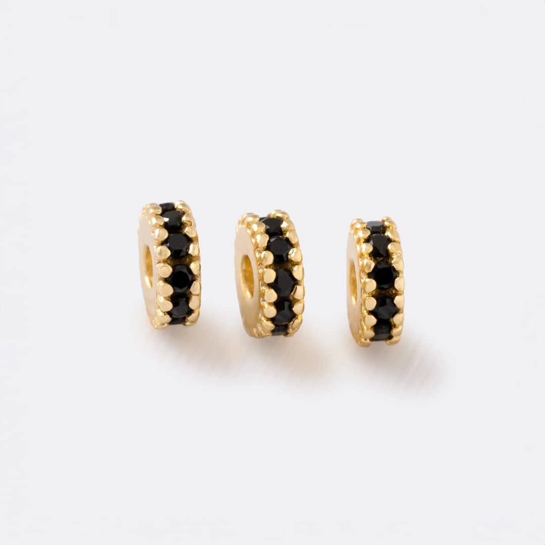 Herraje Rondel Circonias 5 mm x 3U Negro en oro laminado 18K - Ofir18K