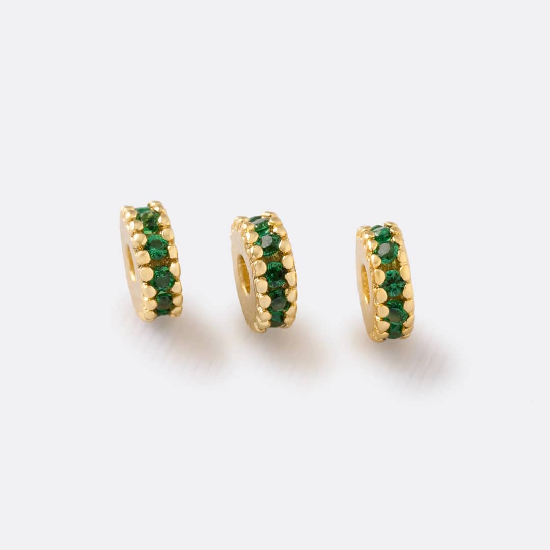 Herraje Rondel Circonias 5 mm x 3U Verde en oro laminado 18K - Ofir18K