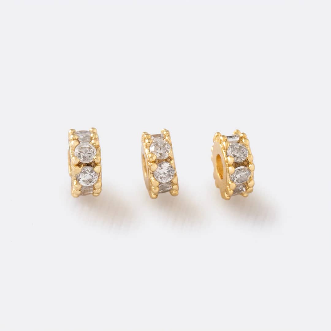 Herraje Rondel Circonias x 3 4 mm Cristal en oro laminado 18K - Ofir18K