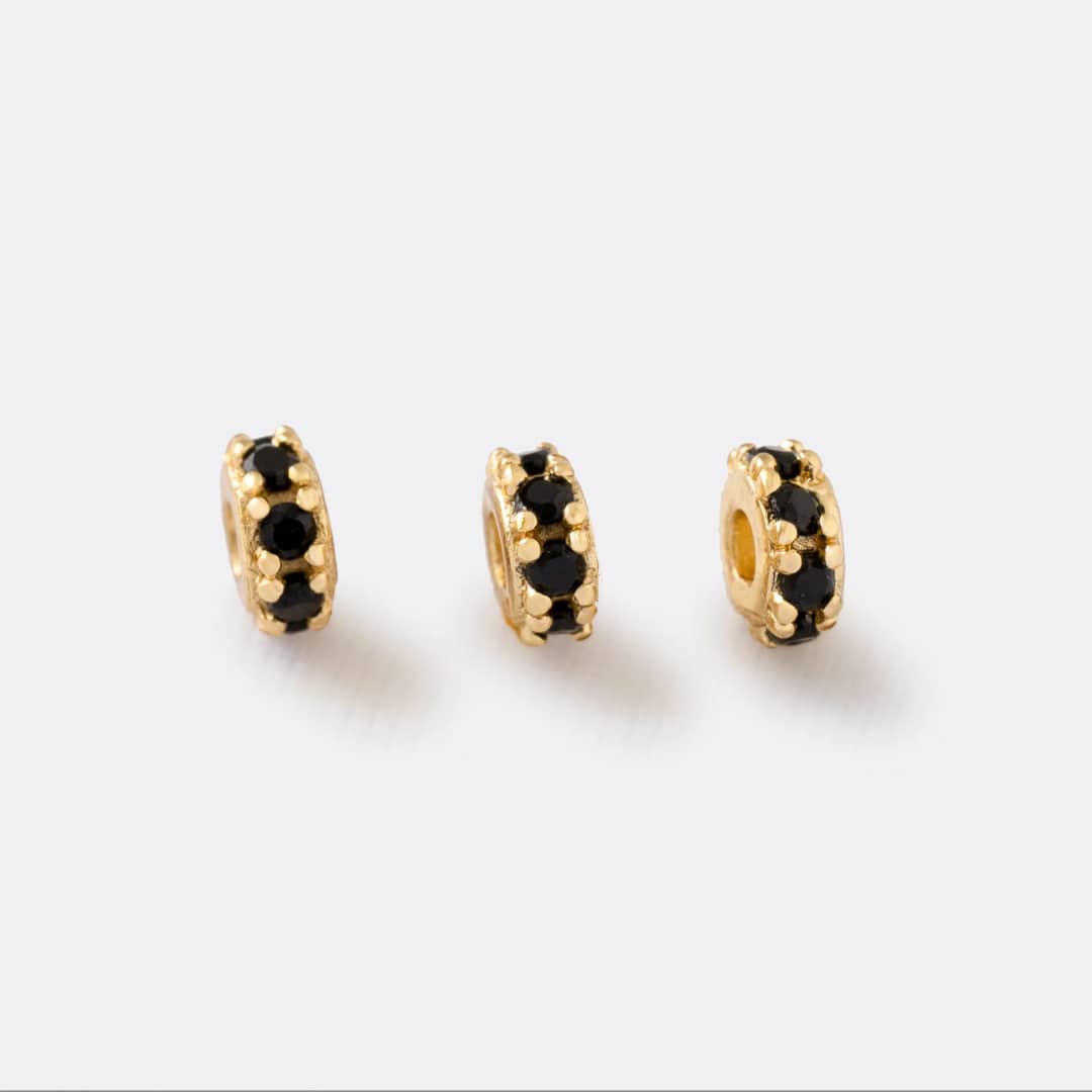 Herraje Rondel Circonias x 3 4 mm Negro en oro laminado 18K - Ofir18K