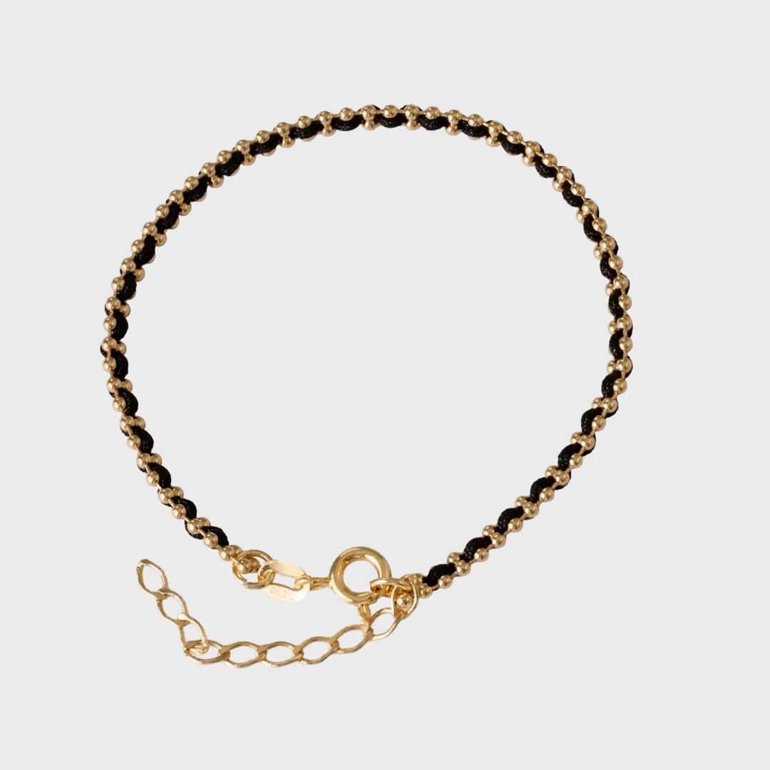 Pulsera hilo laminado + extensor (Negro) en oro laminado 18K, 15 cm - Ofir18K