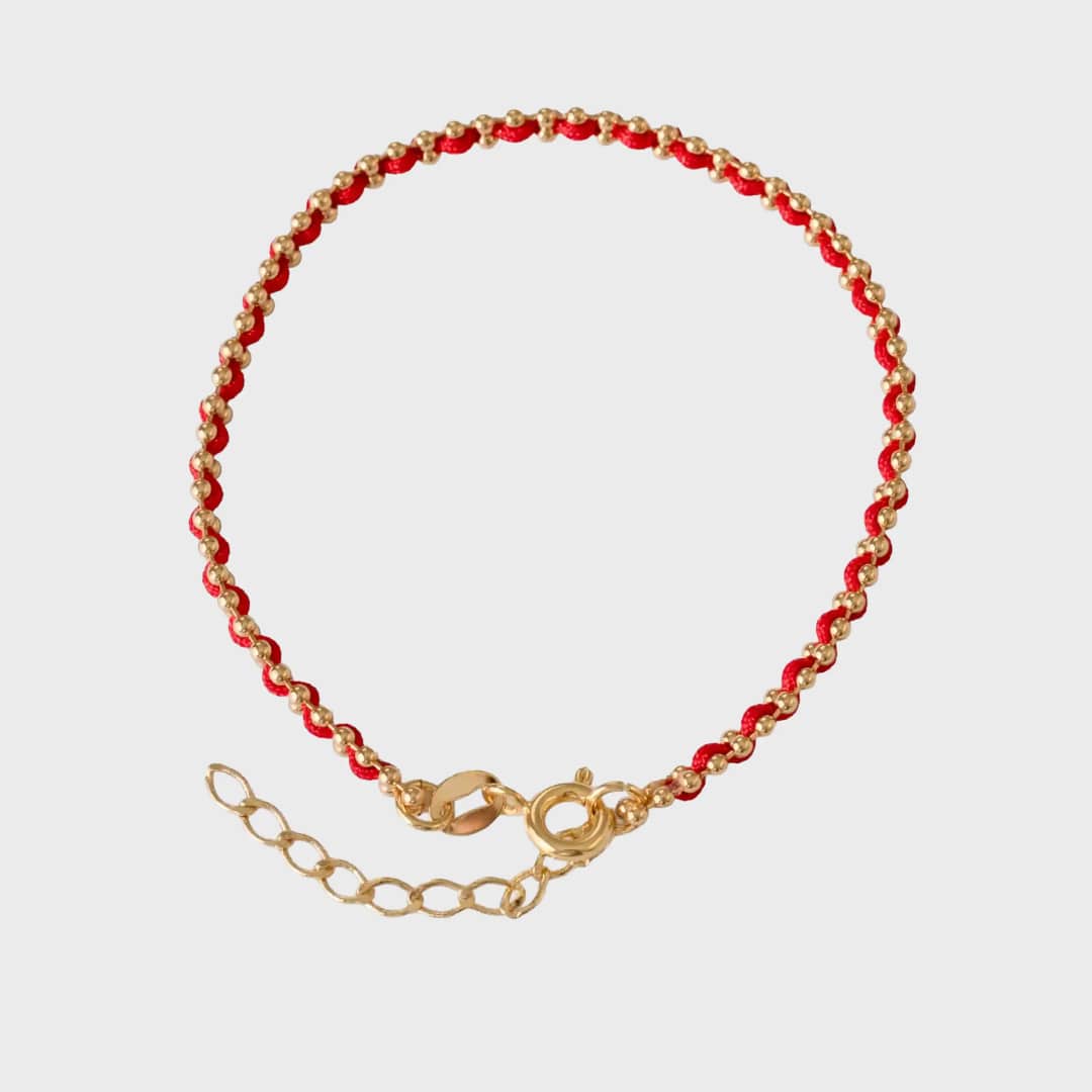 Pulsera hilo laminado + extensor (Rojo) en oro laminado 18K, 15 cm - Ofir18K